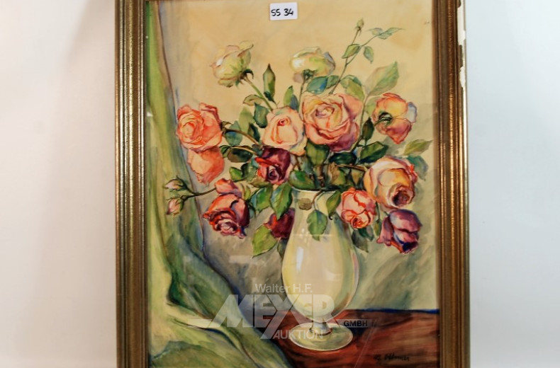 Aquarell ''Vase mit Rosen''