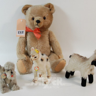 4 Stofftiere: Teddy, Lama, Hund, Ziege