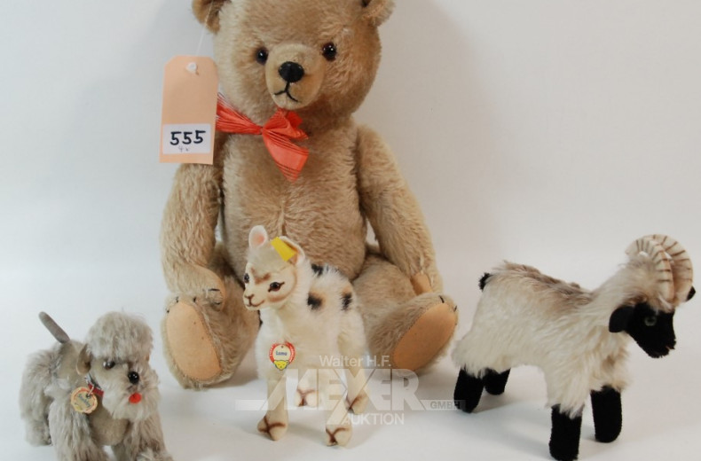 4 Stofftiere: Teddy, Lama, Hund, Ziege