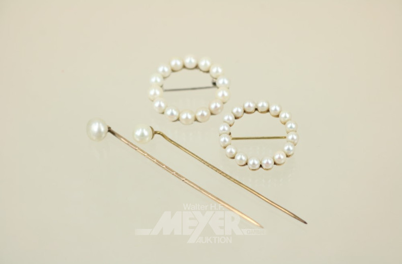 2 Rundbroschen, 585er + 750er Gold