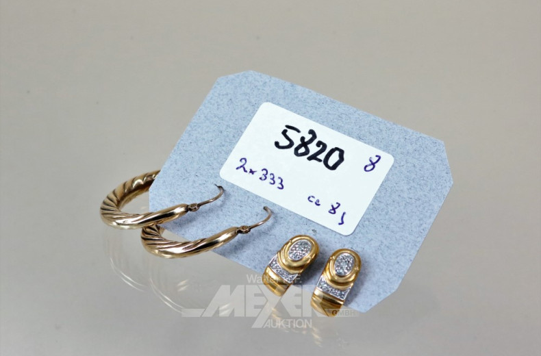 2 Paar Ohrringe, 333er GG