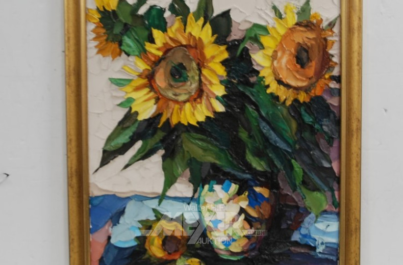 3 versch. Gemälde, ''Blumenstillleben''