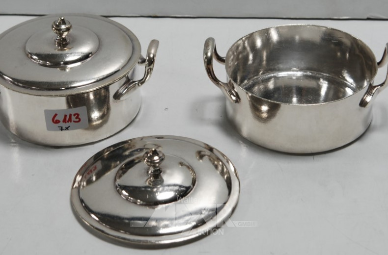 7 kl. Vorlegetöpfe mit Deckel, Hotelsilber