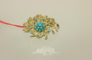 Brosche, 750er GG, mit Türkisen besetzt