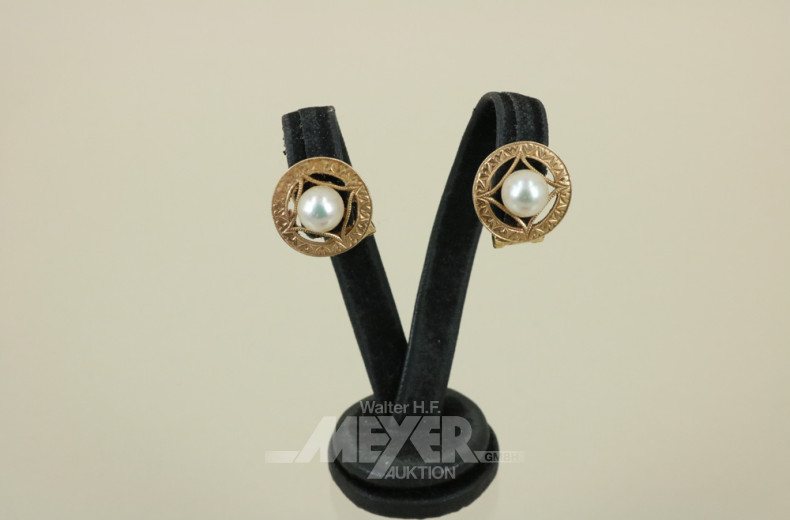 Paar Ohrclips, 585er GG, mit je 1 Perle