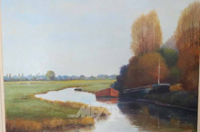 2 Gemälde ''Elbe mit Schiffanleger