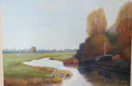 2 Gemälde ''Elbe mit Schiffanleger