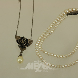 Perlenkette, 1 Silberkette mit Anhänger