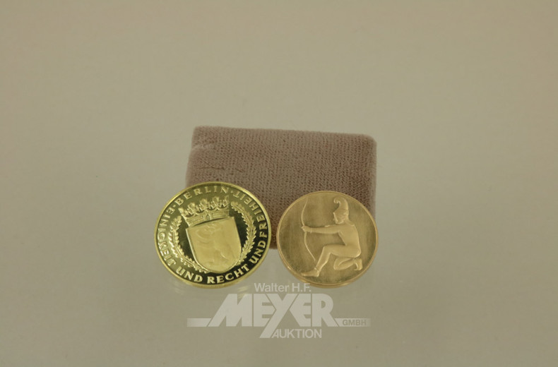 2 Gedenkmedaillen, 900er GG