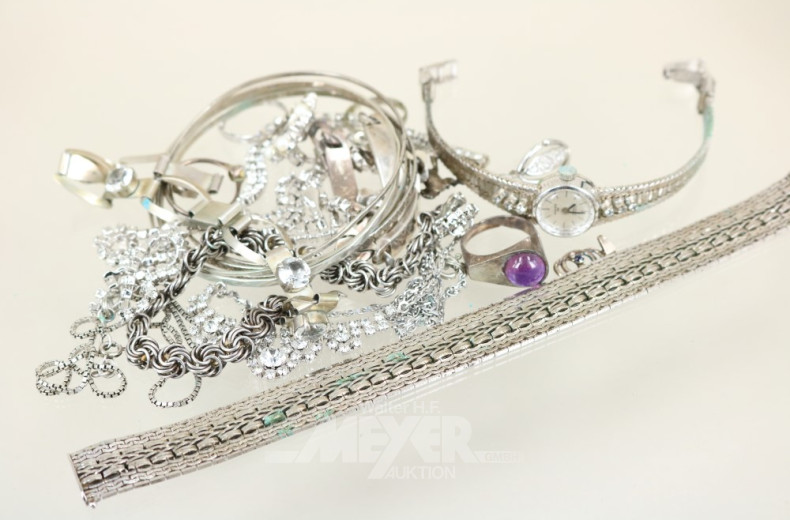 Posten Silber- und Modeschmuck: Uhr,