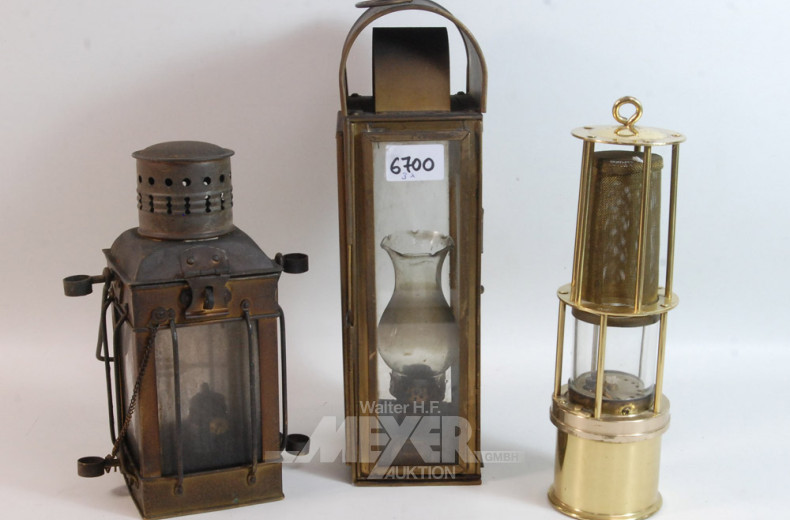 3 versch. Petroleum-Lampen
