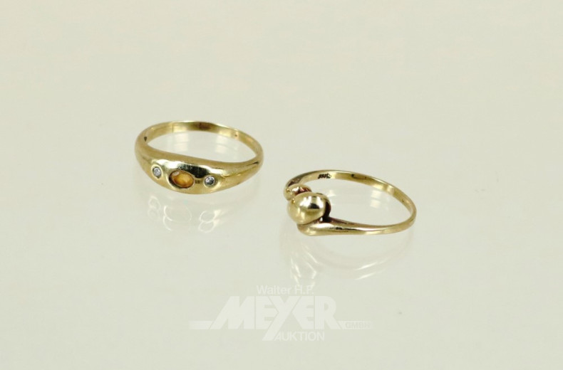 2 Ringe, 333er GG, 2,8g, besetzt mit einem