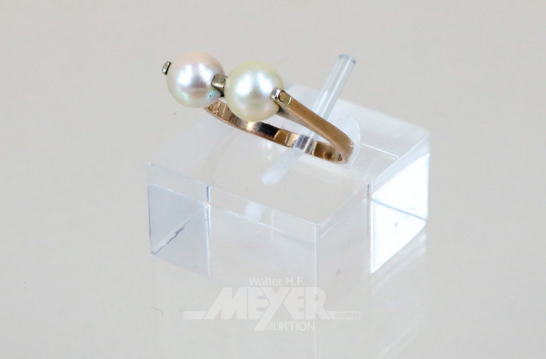 Damenring, 585er GG, mit 2 Perlen