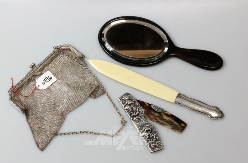 3 Kleinsilberteile: Abendtasche,