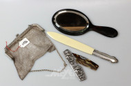 3 Kleinsilberteile: Abendtasche,