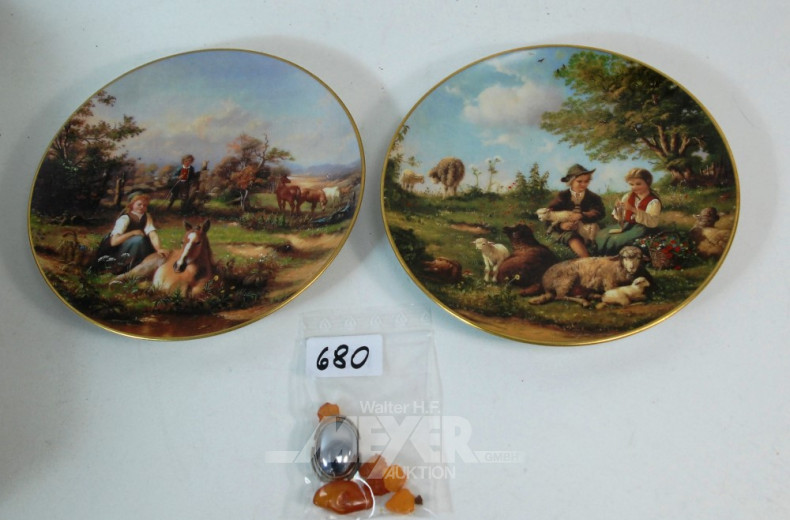 2 Dekorationsteller, 6 Bernsteine und