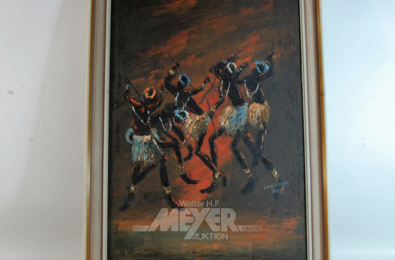 2 Gemälde ''Afrikanische Tänzer / Fischer''