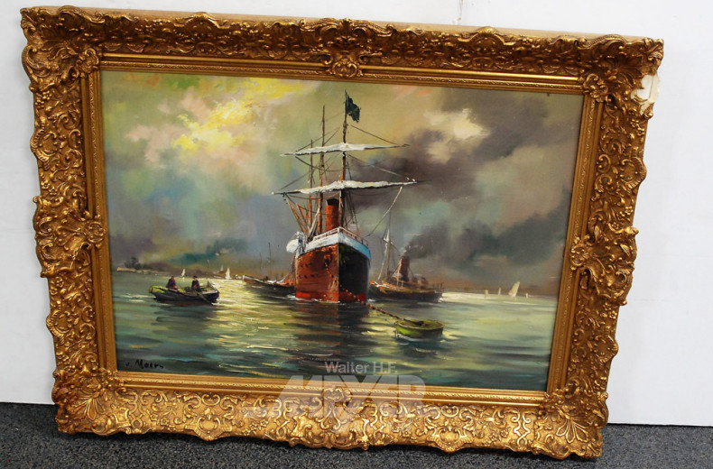 Gemälde ''Segelschiff auf Reede''