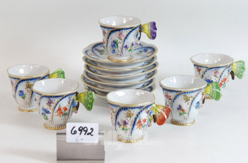 6 Porz.-Mokkatassen, Blumendekor