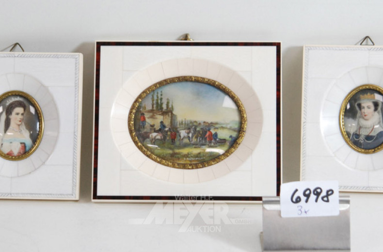 3 kl. Miniaturen: 2 Damenportarits,