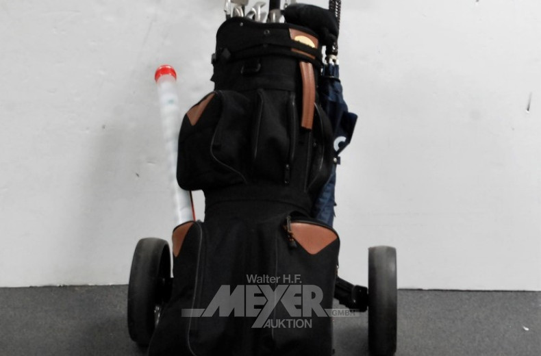 Golfbag mit Trolley, mit Golfschläger-