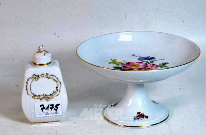 Porz.-Fußschale, 1 kl. Porz. Teedose