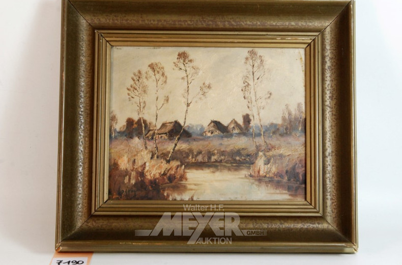 Ölbild ''Landschaft mit Reetdachkaten''