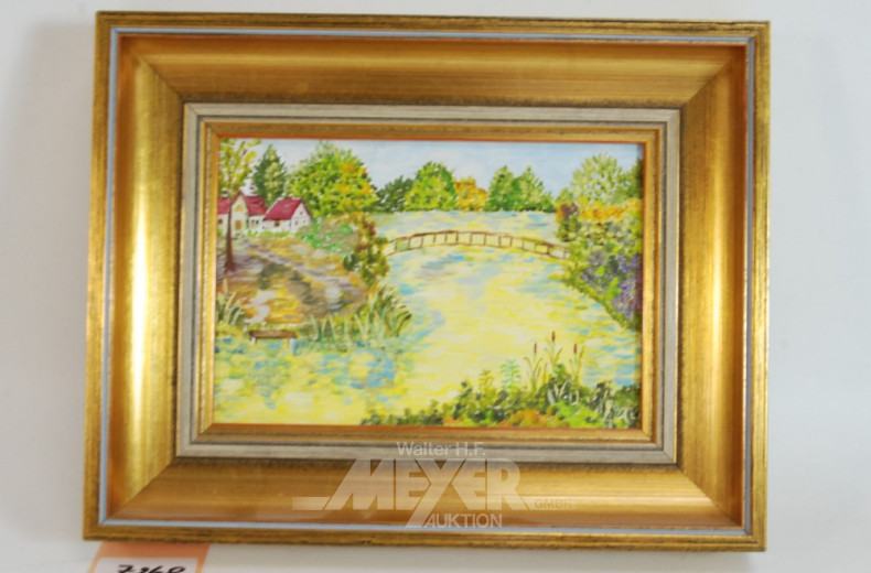 kl. Gemälde ''Seelandschaft mit Dorf''