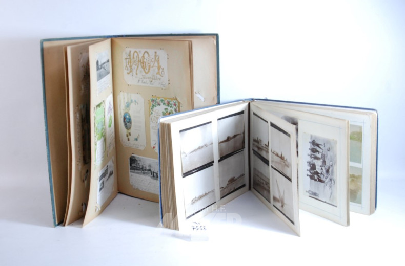 7 div. Alben, mit alten Fotos, Postkarten