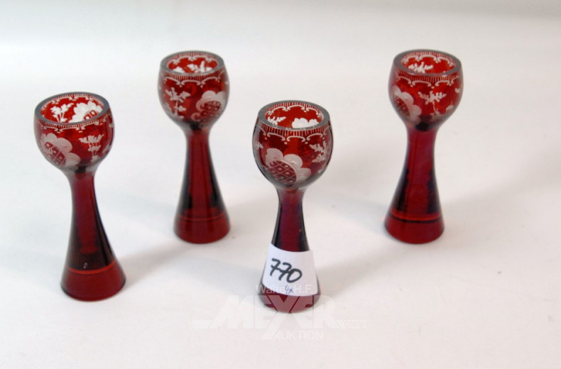 4 farbige Kristall-Schnapsgläser