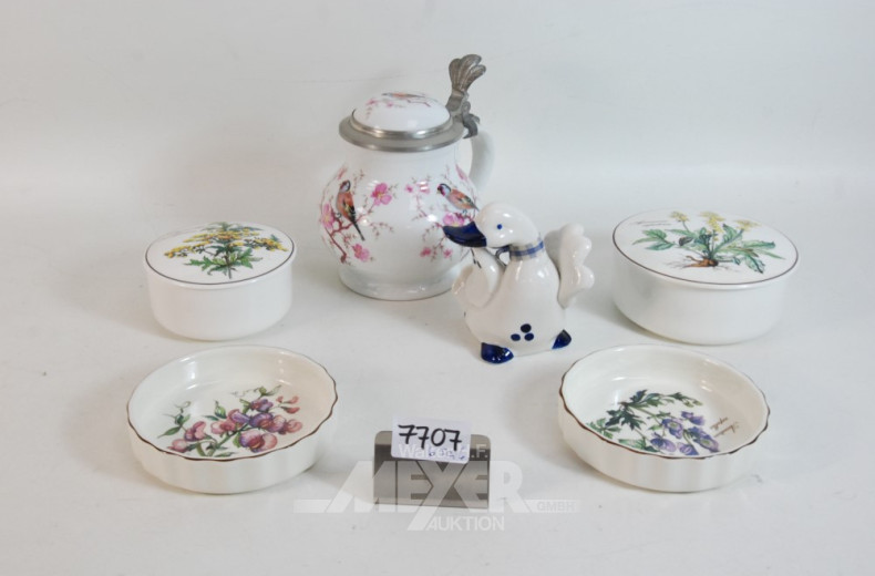6 Teile Porzellan: Dosen, Schalen,