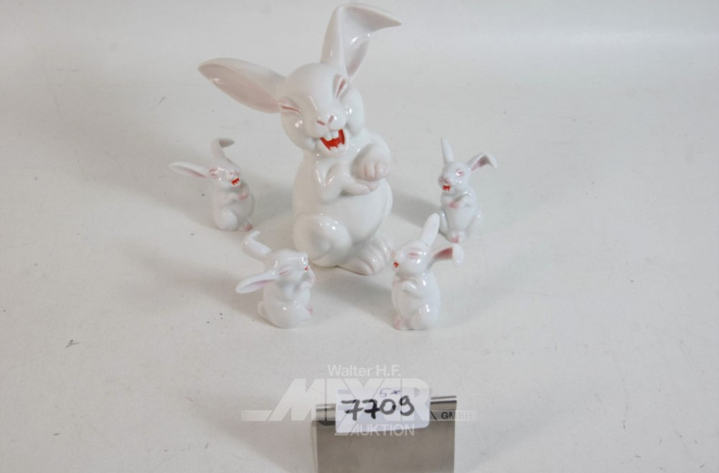 5 Porzellanfiguren ''Hasen'' ROSENTHAL