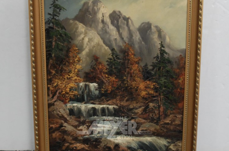 Gemälde ''Sturzbach vor Gebirgsmassiv''