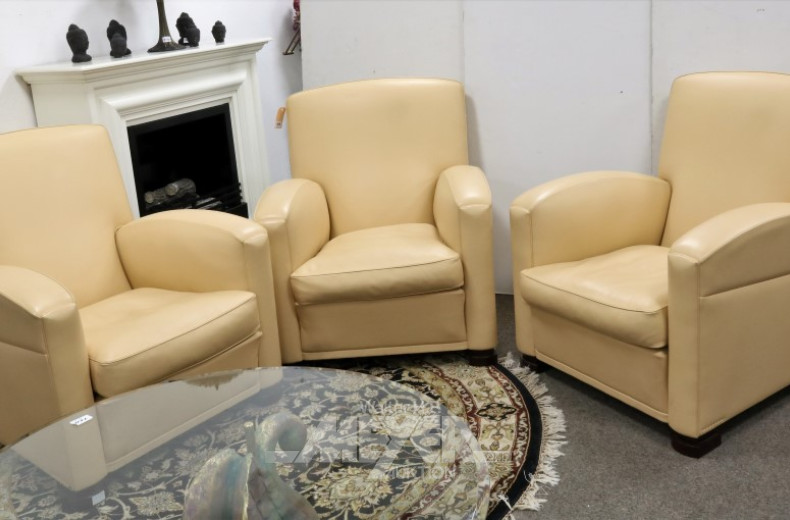 3 Armlehnsessel, Leder beige