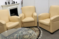 3 Armlehnsessel, Leder beige