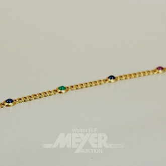 Armband, 750er GG, mit Smaragd-, Safir-