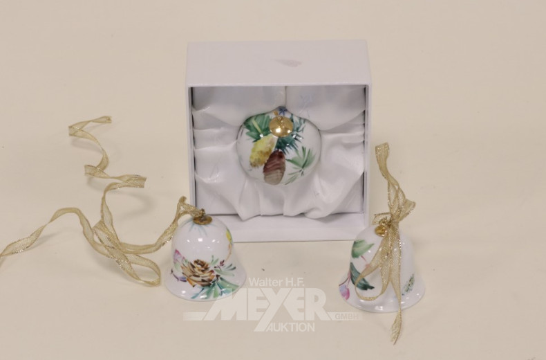 2 kl. Porzellan-Christbaumglocken