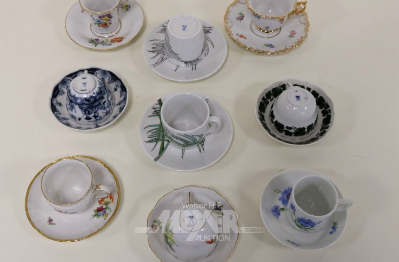 8 versch. Mokka-Sammeltassen, MEISSEN