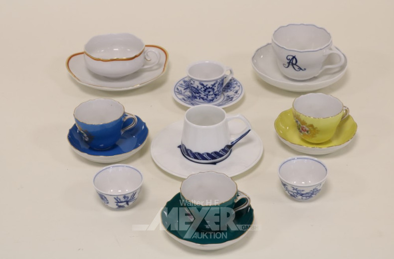 7 versch. Porzellan-Sammeltassen, MEISSEN