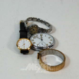 2 Armbanduhren, 1 Taschenuhr