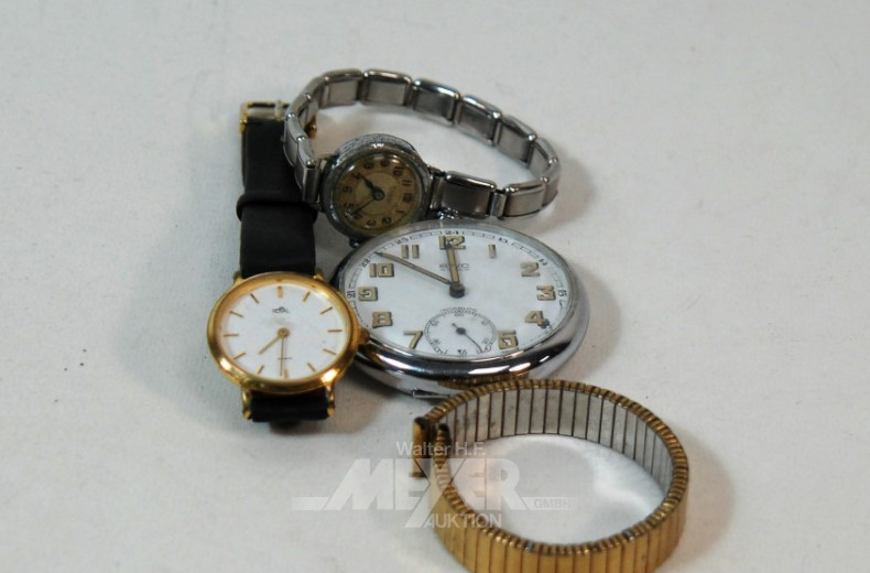 2 Armbanduhren, 1 Taschenuhr