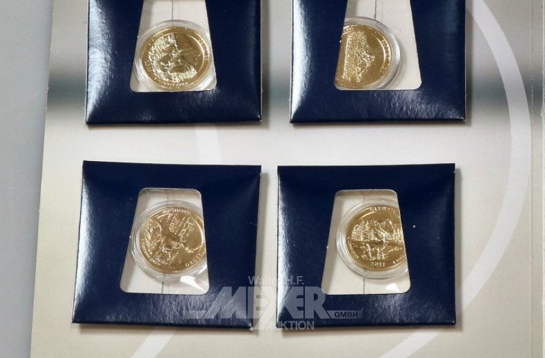 4 Sonderprägungen, Silber vergoldet