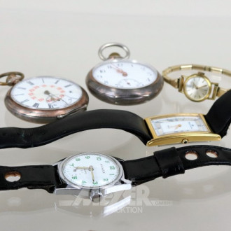 2 Taschenuhren und 2 versch Armbanduhren