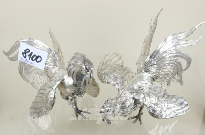 2 Silberfiguren ''Hähne''