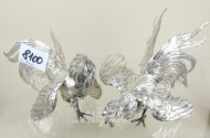 2 Silberfiguren ''Hähne''