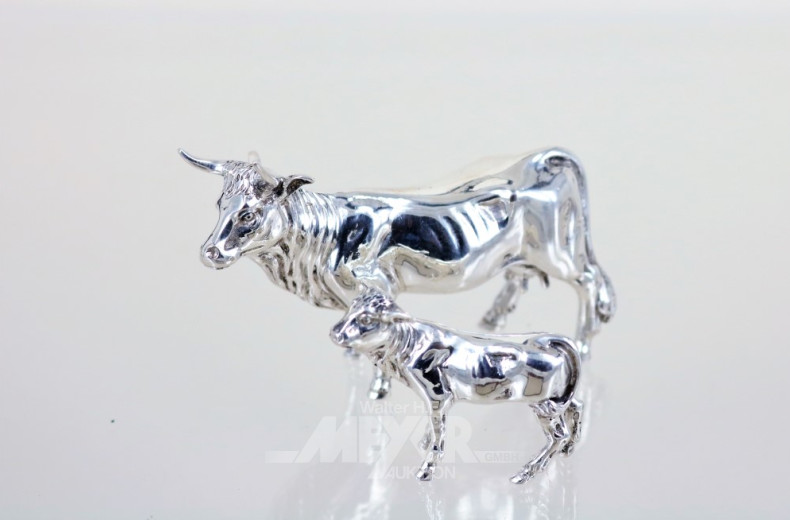 3 Paar kl. Silberfiguren: Hähne, Kühe