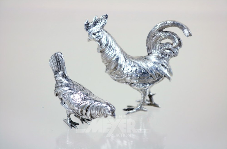 3 Paar kl. Silberfiguren: Hähne, Kühe