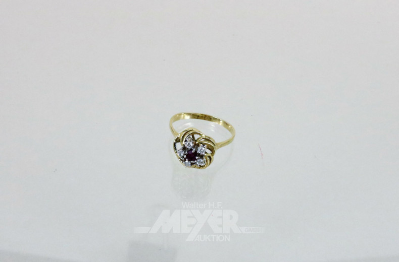 Damenring, 585er GG, besetzt mit 1 Rubin