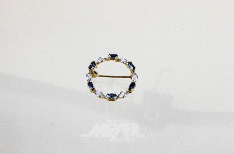 Brosche, 585er GG, besetzt mit 6 Safiren