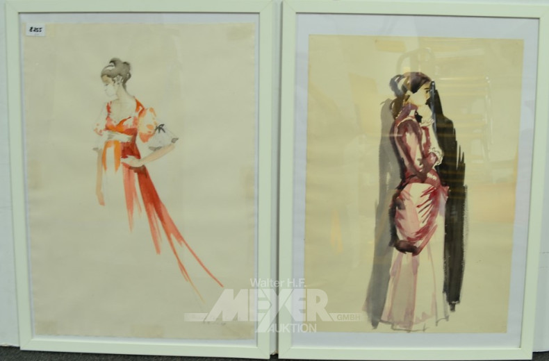 2 Aquarelle ''weibl. Entwurf''